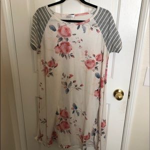 white dress with pink floral design